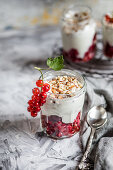 Yogurt parfait with fresh currants and nuts