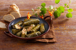 Stuffed wine leaves with nasturtium