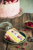 Raspberry cake with cream cheese frosting