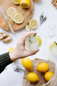 Homemade lemonade with thyme and ginger