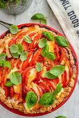Seasoned tomato and mozzarella tart (Italian food)