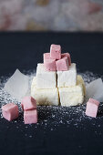 Assorted marshmallows in cubes