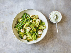 Green herb vegetables with mini mozzarella