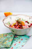 Orange salad with beets, radish, fennel, and dill
