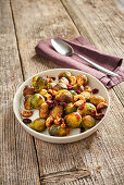 Roasted Brussels sprouts with cranberries and cashew nuts