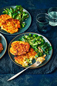 Leek fritters with salad
