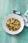 Pasta with ham and ramps