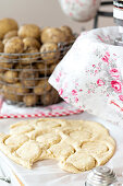 Cutting out scones from potato dough