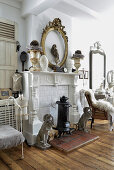 Lavishly decorated mantelpiece in shabby-chic living room