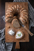 Wheat-and-spelt bread with walnuts and a vegan cream cheese substitute