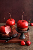 Cherry mousse tartlet on chocolate brownie