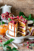 Carrot cake with raspberries