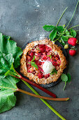 Rhubarb galette with strawberries