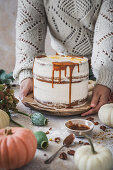 Simple pumpkin cream cake with caramel