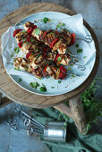 Greek chicken skewers with red peppers
