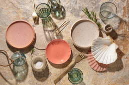 Tapas dishes - plates, shells, bowls, glasses