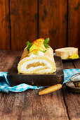 Baked apple sponge cake roll
