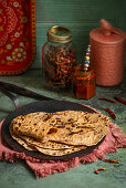 Indian roti with spices and chili