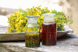 Homemade St. John's wort oil (also red oil, for muscle pain)