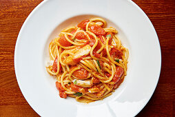 Seafood and tomato pasta