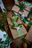 Christmas gifts with pine cones and walnuts