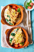 Pancakes with smoked haddock and spinach