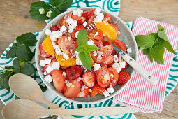 Tomato and strawberry salad with feta cheese