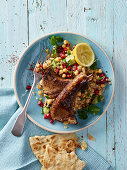 Lamb chops with pomegranate-chickpea salad