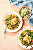 Curried bean and coconut cod