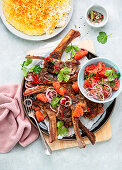 Lamb with grapefruit chermoula and rice