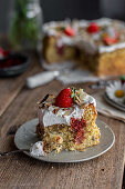 Poke Cake with cream and strawberries