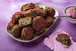 Vegan red cabbage falafel with red cabbage hummus