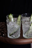 Gin and tonic with cucumber slices