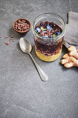 Vegan Winter Oats with almond milk, turmeric and berries