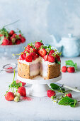 Strawberry cheesecake with freeze-dried strawberries