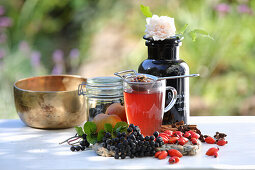 Colorful tea made from rose hips for colds and the immune system
