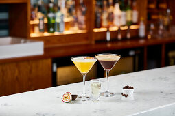 Pornstar martini and an espresso martini on the bar