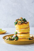 Japanese soufflé pancakes with garlicky vegetable