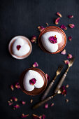 Single serving heart cakes with dried rose petals