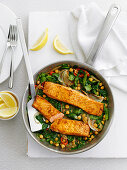 Indian salmon with chickpea stew