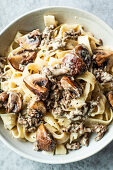 Tagliatelle with minced meat and mushrooms