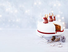 Christmas cake with fondant reindeer Rudolph