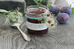 Plum jam in a jam jar