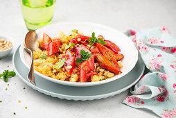 Couscous with rhubarb compote