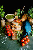 Baguette bread with pesto