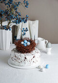 Easter cake, with chocolate nest and eggs