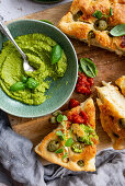 Focaccia with basil sauce