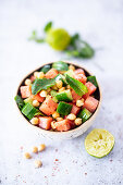 Melon salad with chickpeas, cucumber, and mint (Caribbean)
