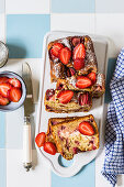 Strawberry banana bread with cheese layer