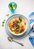 Noodle and mushroom soup